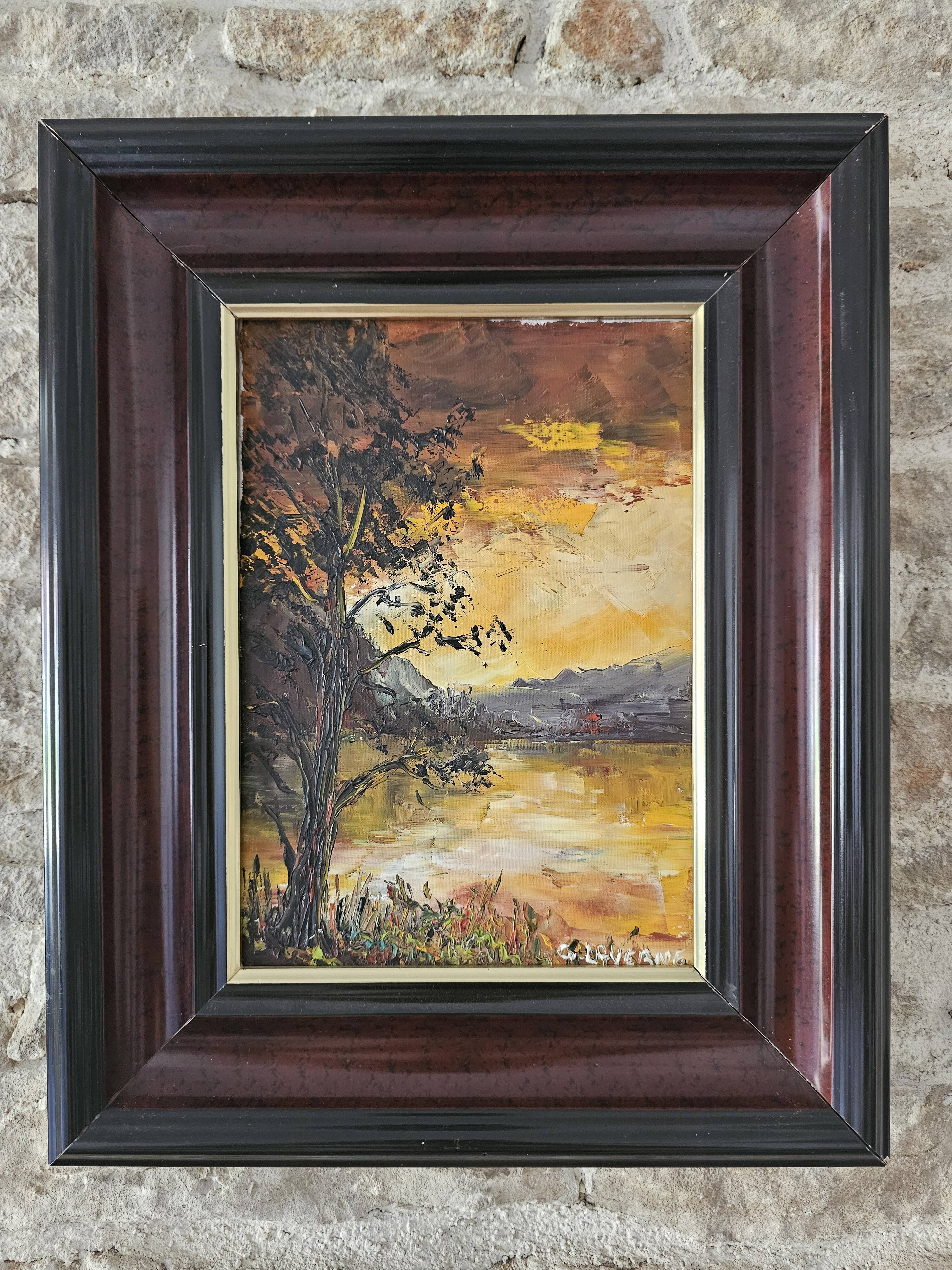 Oil on Canvas Landscape One Evening at the Hatching Pond Signed Gilles Laverne