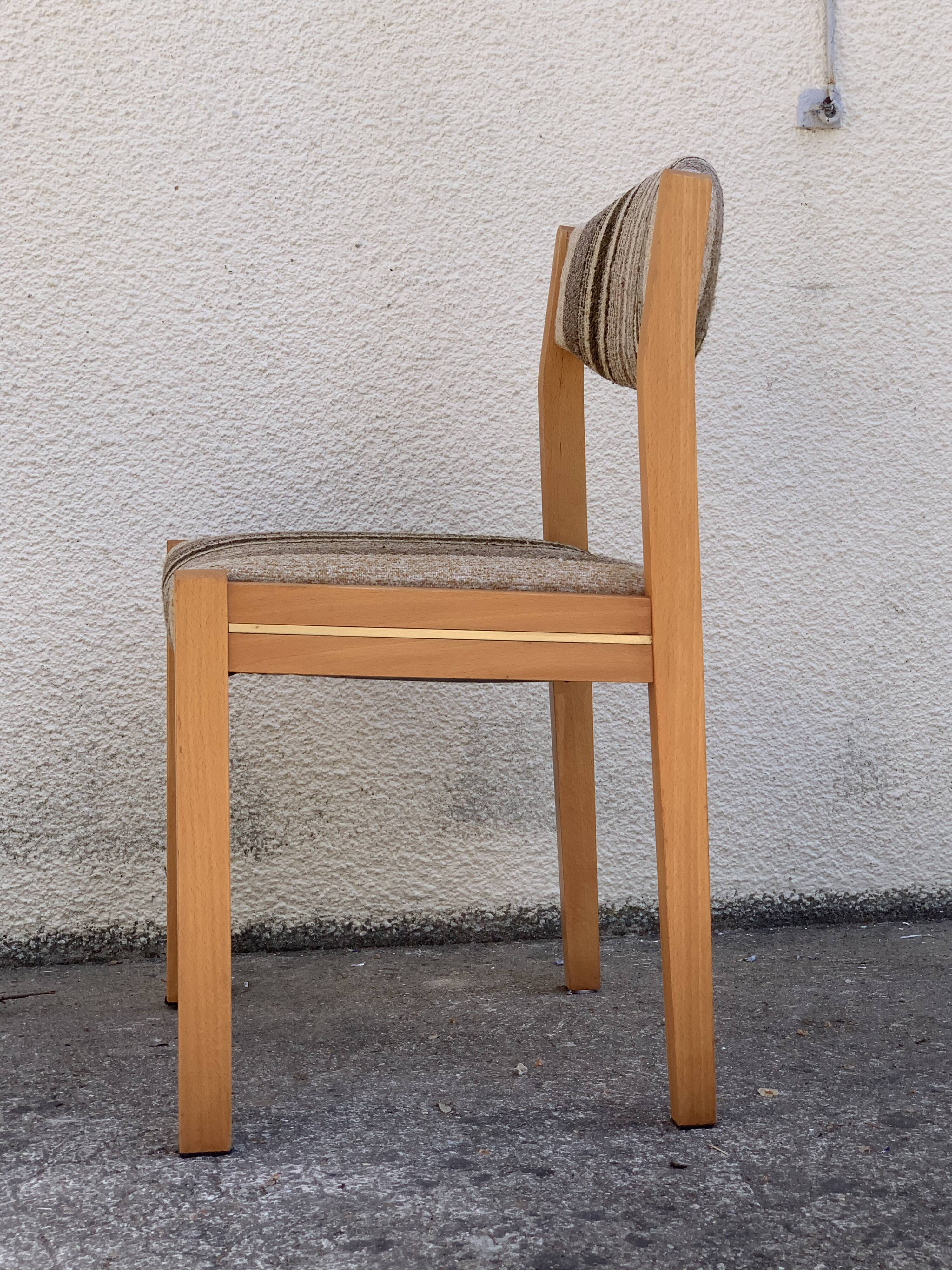 Suite of 4 chairs self beech brass and wool 1960