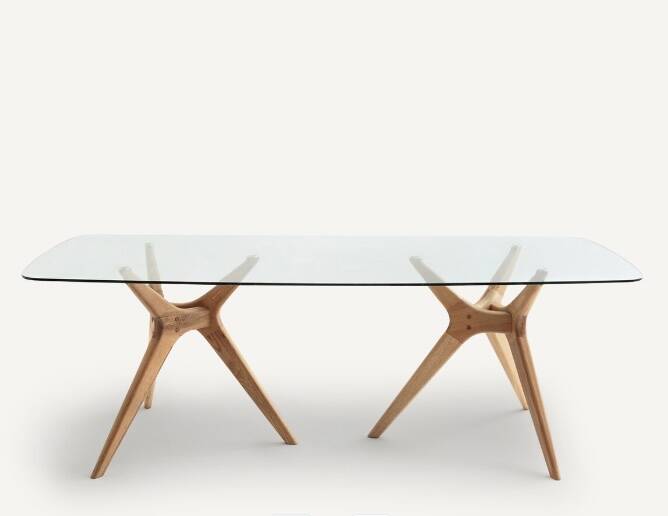 Rectangular glass and oak table, Maricielo 8 Seats - AM PM - L220 x H75