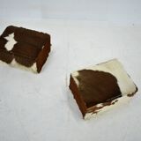 red brown leather cowhide footstools , poufs, 80s