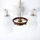 Danish suspension structure in brass and teak with 5 opaline heads