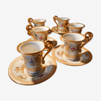 Set of 6 mocha cups and saucers in old Paris porcelain