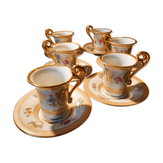 Set of 6 mocha cups and saucers in old Paris porcelain