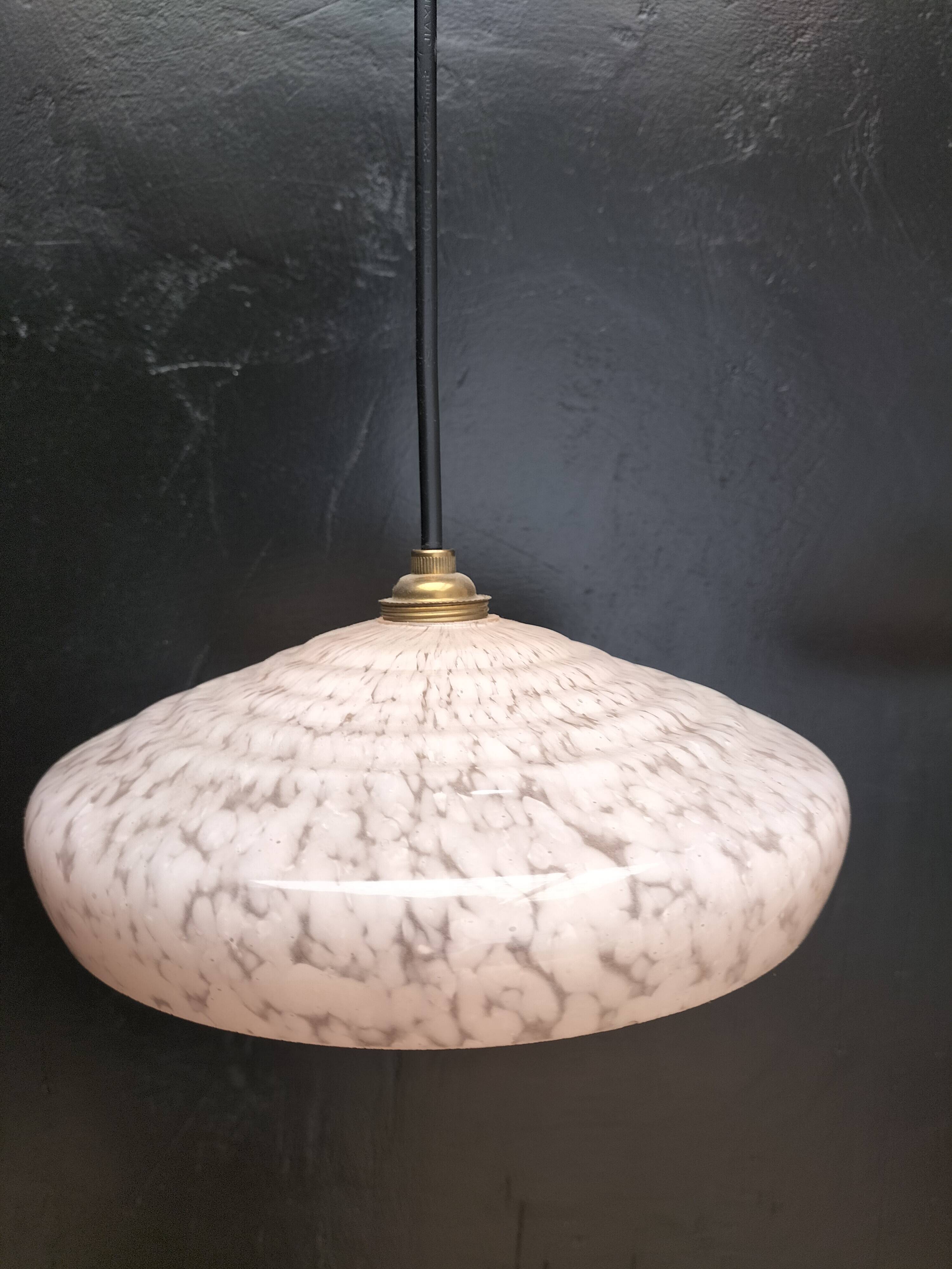 2 speckled pink opaline pendant lights