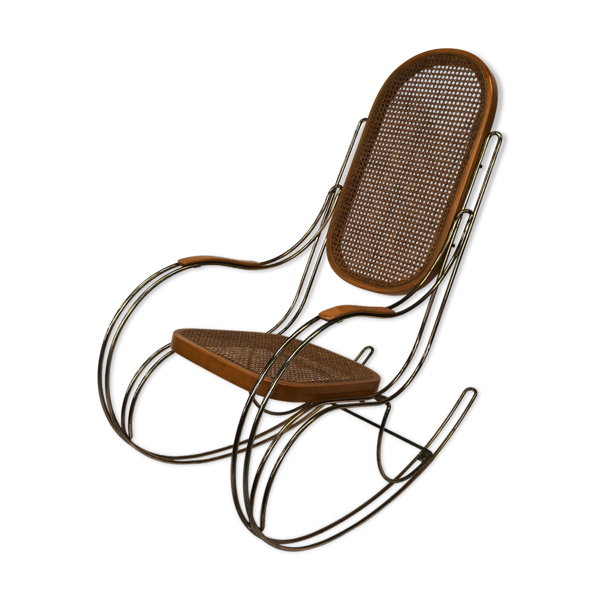 Rocking-chair en bois incurvé en laiton vintage