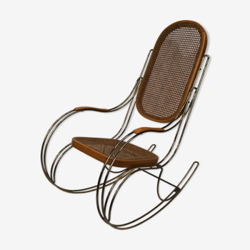 Vintage brass curved wooden rocking chair