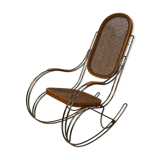 Vintage brass curved wooden rocking chair