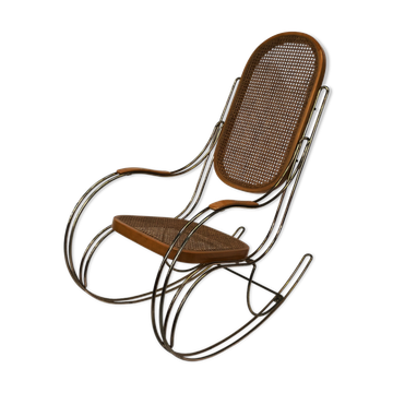 Vintage brass curved wooden rocking chair
