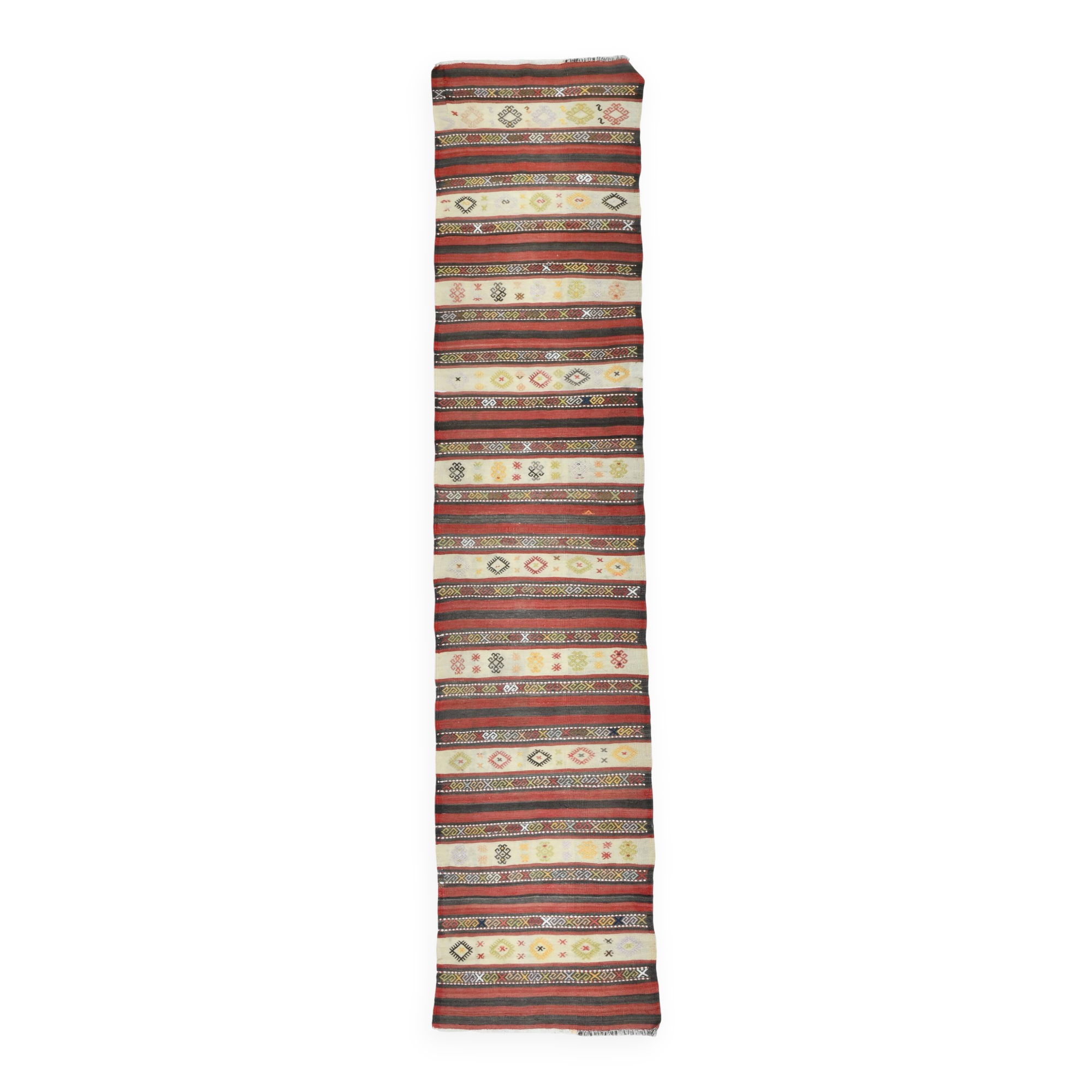 2x10 Kilim Red & Beige Hallway Kilim Runner, 69x316 Cm