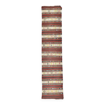 2x10 Kilim Red & Beige Hallway Kilim Runner, 69x316 Cm