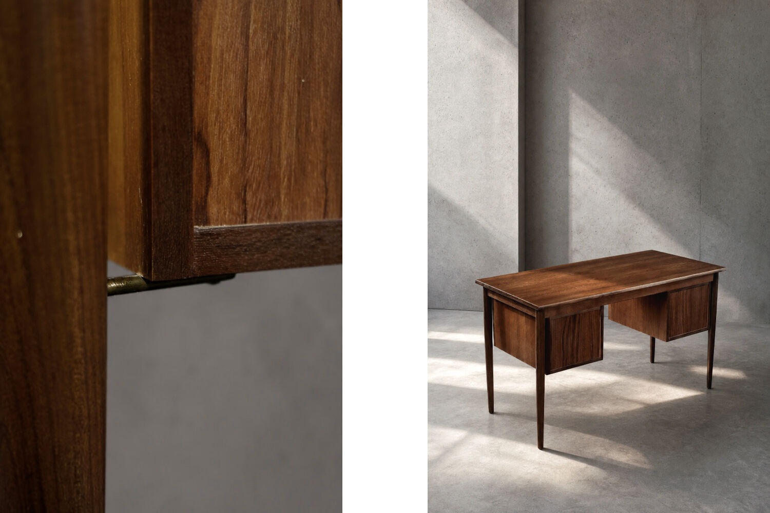 Bureau vintage scandinave moderne en teck des années 1960 avec tiroirs.