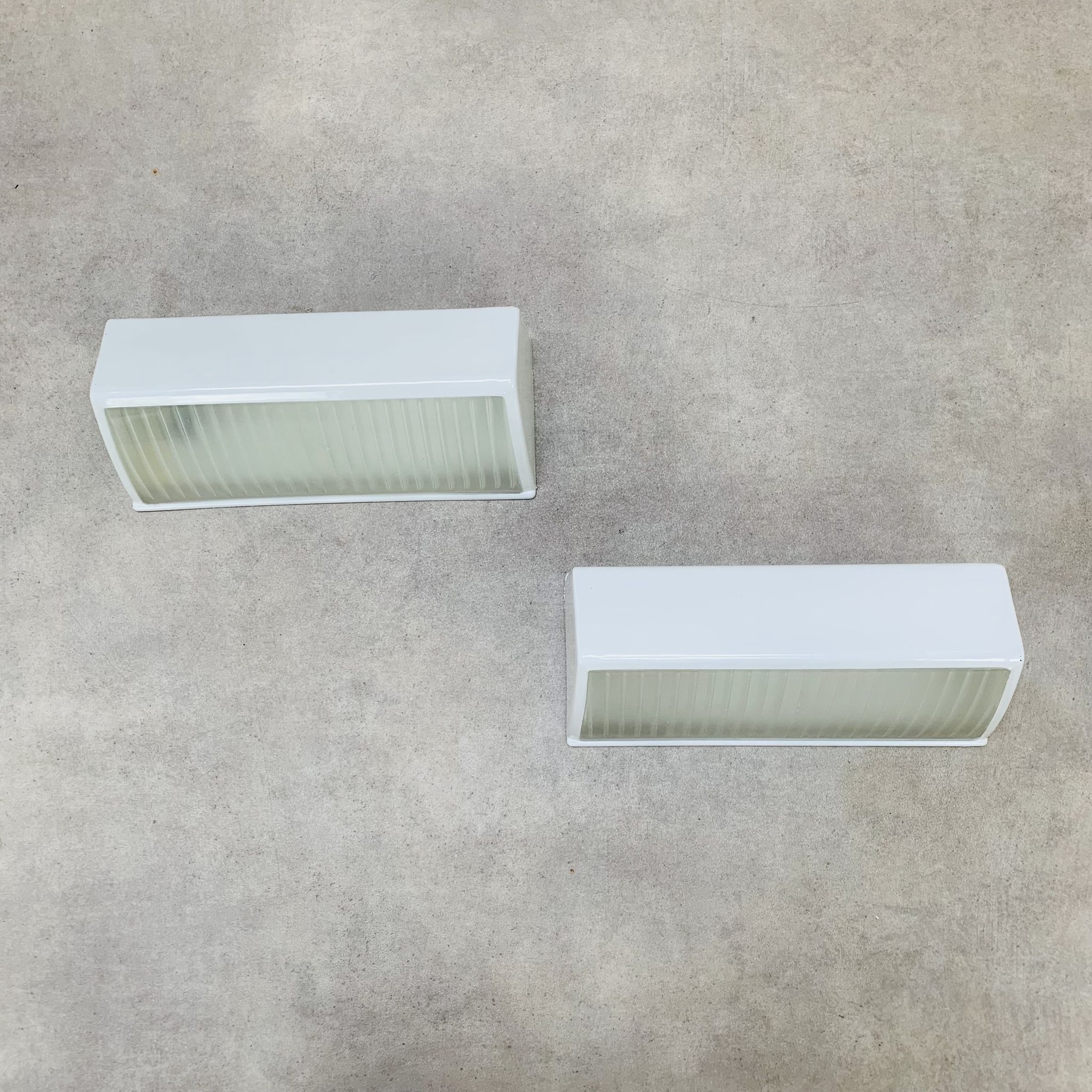 Pair of Holophane Prismopal wall lights, 1950s design.