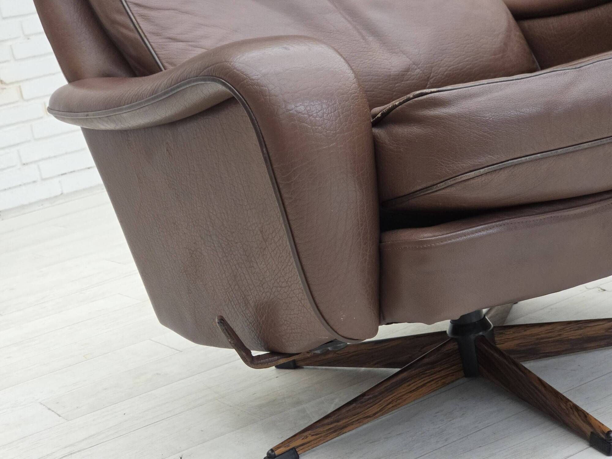 1970s, Danish swivel armchair with footstool by Madsen & Schubel.