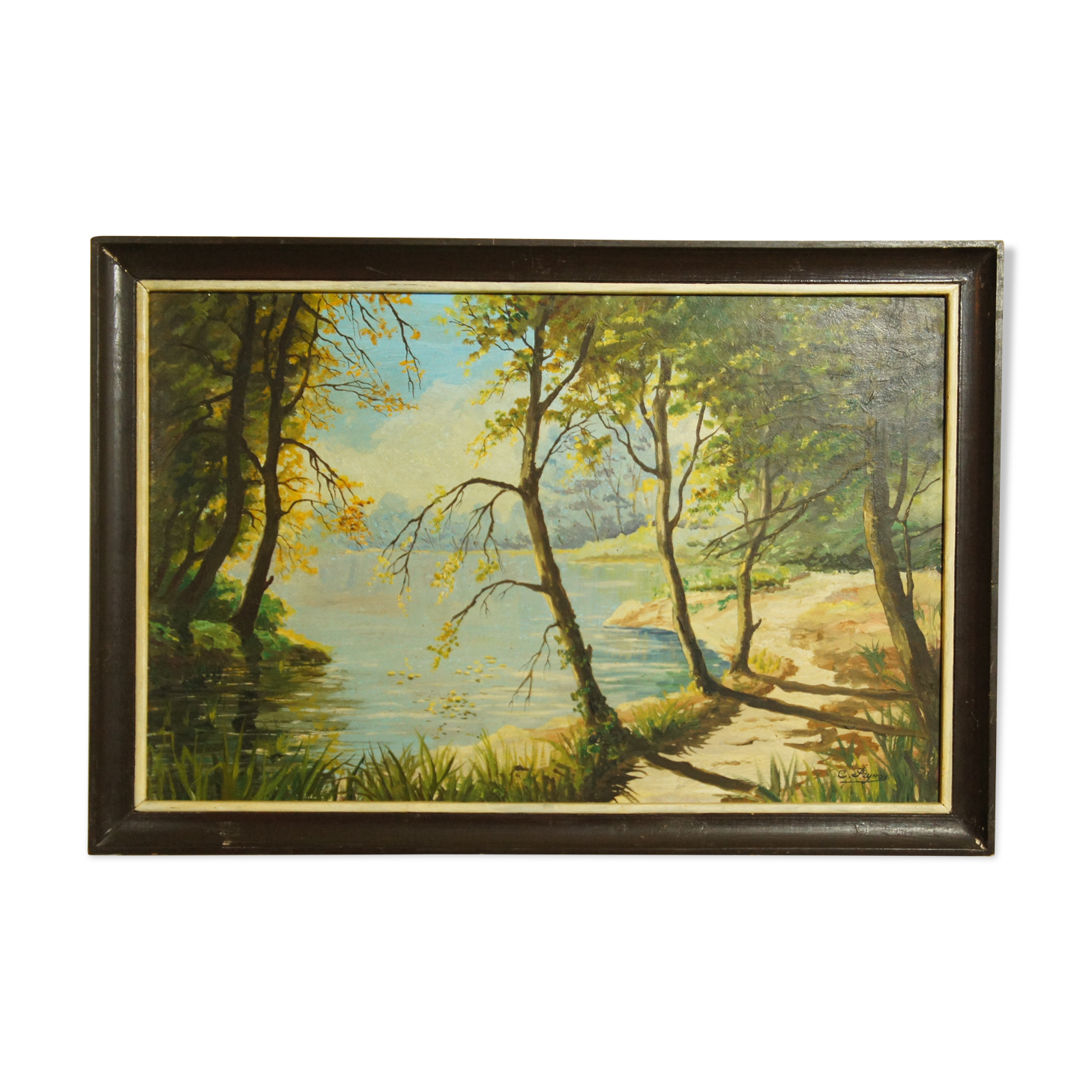 Landscape oil on wood framed C.Peyron