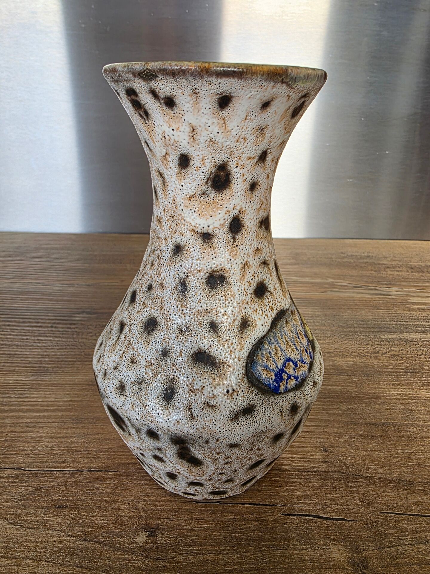 Vase Marius Bessone fat lava Vallauris 1950s sea foam & enamels H 16
