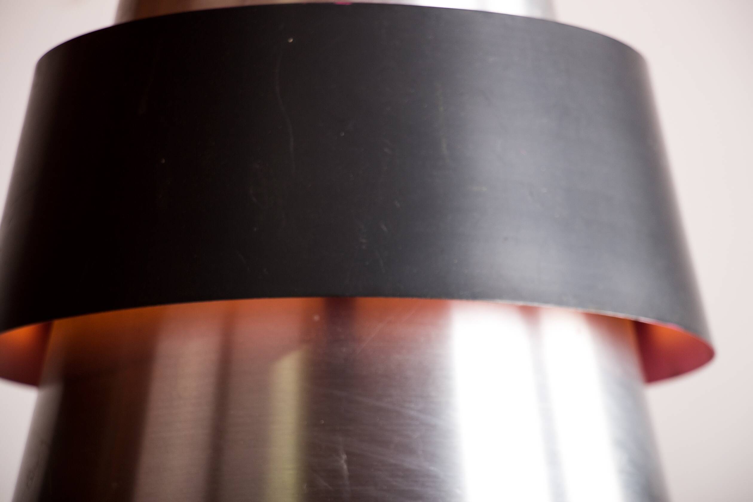 Large Danish Aluminum pendant light, Corona model by Jo Hammerborg for Fog & Mørup 1960.