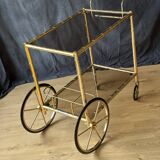 Chariot de bar, desserte en laiton et verre fumé, 1960