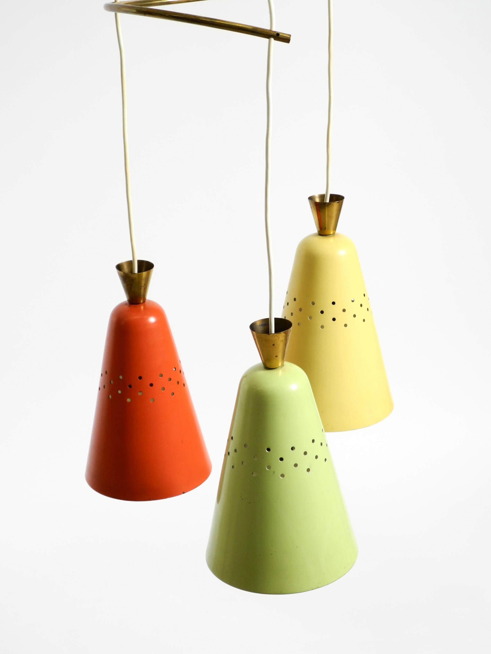 Beautiful large original mid-century 3-arm colorful bag ceiling lamp