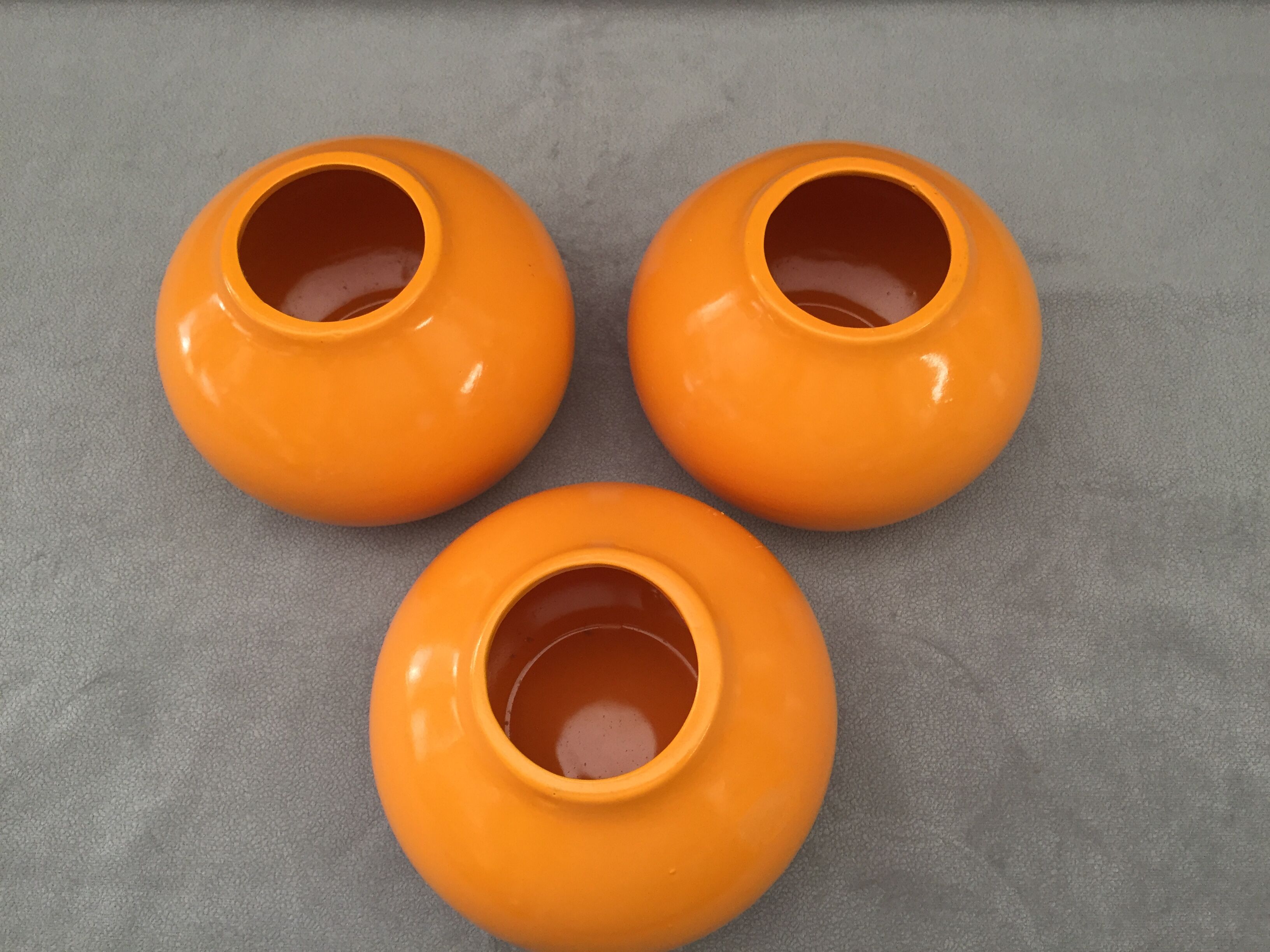 Set of 3 decorative balls ceramic earthenware orange art deco earthenware