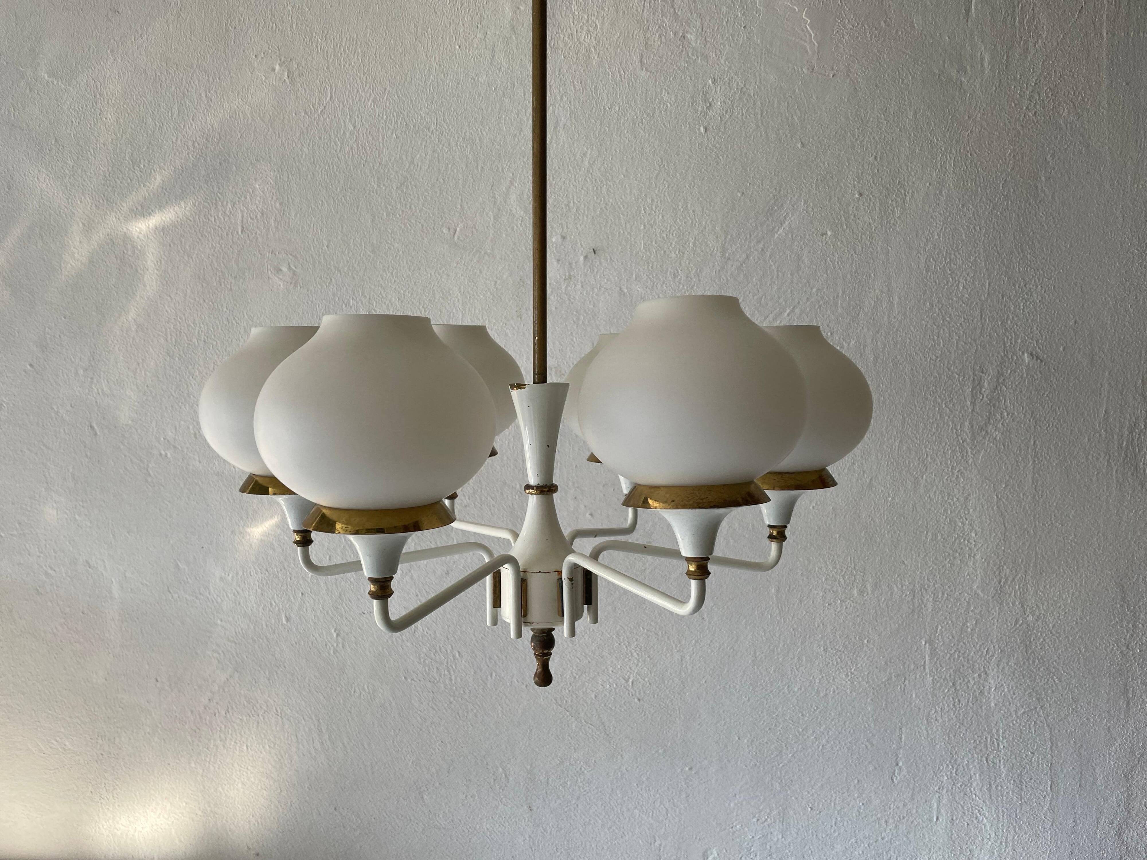 6 suspended glass lamps in white brass by Hans-Agne Jakobsson, 1960s, Sweden