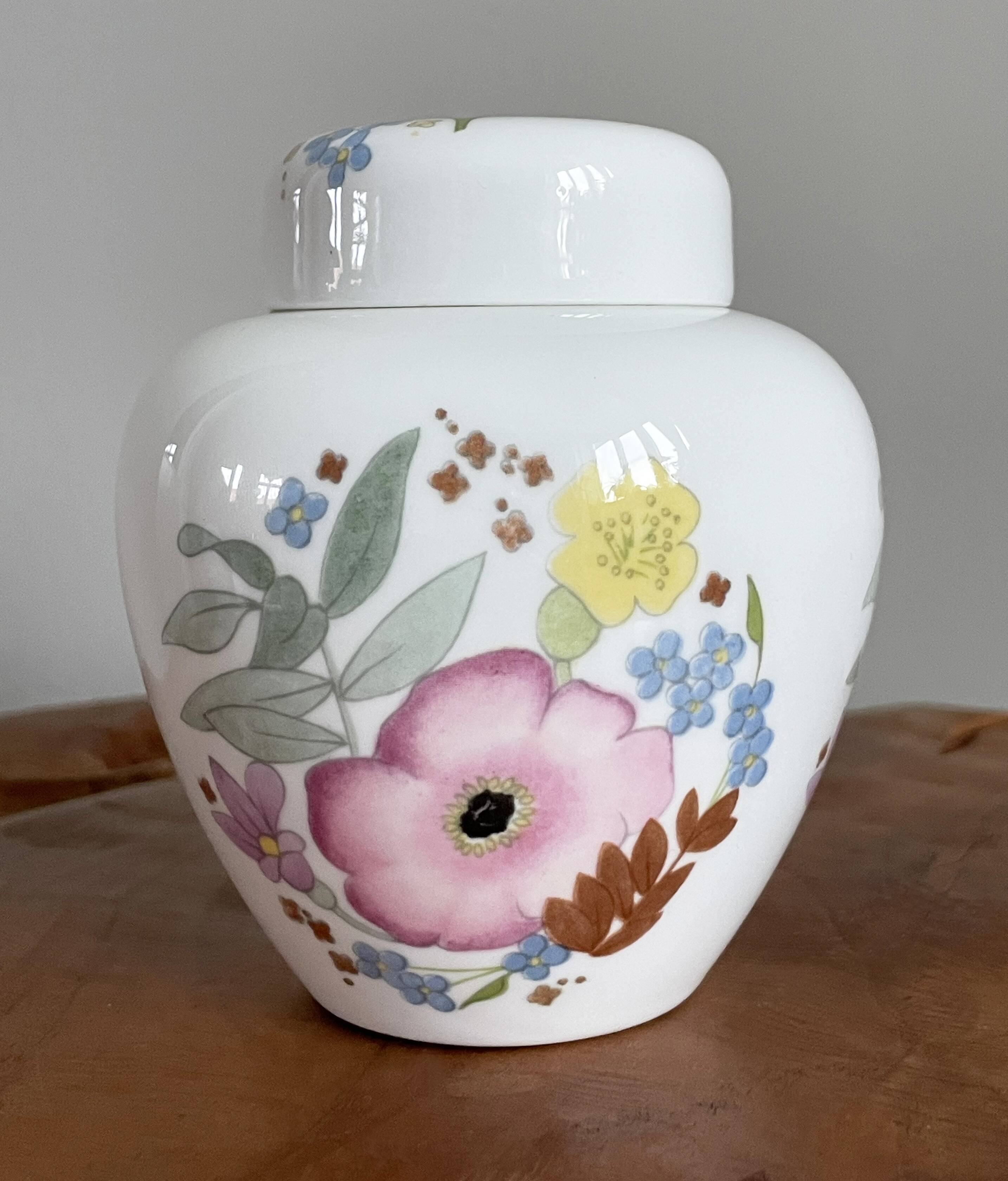 Wedgwood "Meadow Sweet" Ginger Jar, Decorative Storage Pot, Bone China with Pink and Blue Flowers
