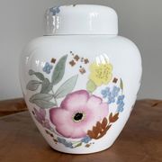 Wedgwood "Meadow Sweet" Ginger Jar, Decorative Storage Pot, Bone China with Pink and Blue Flowers