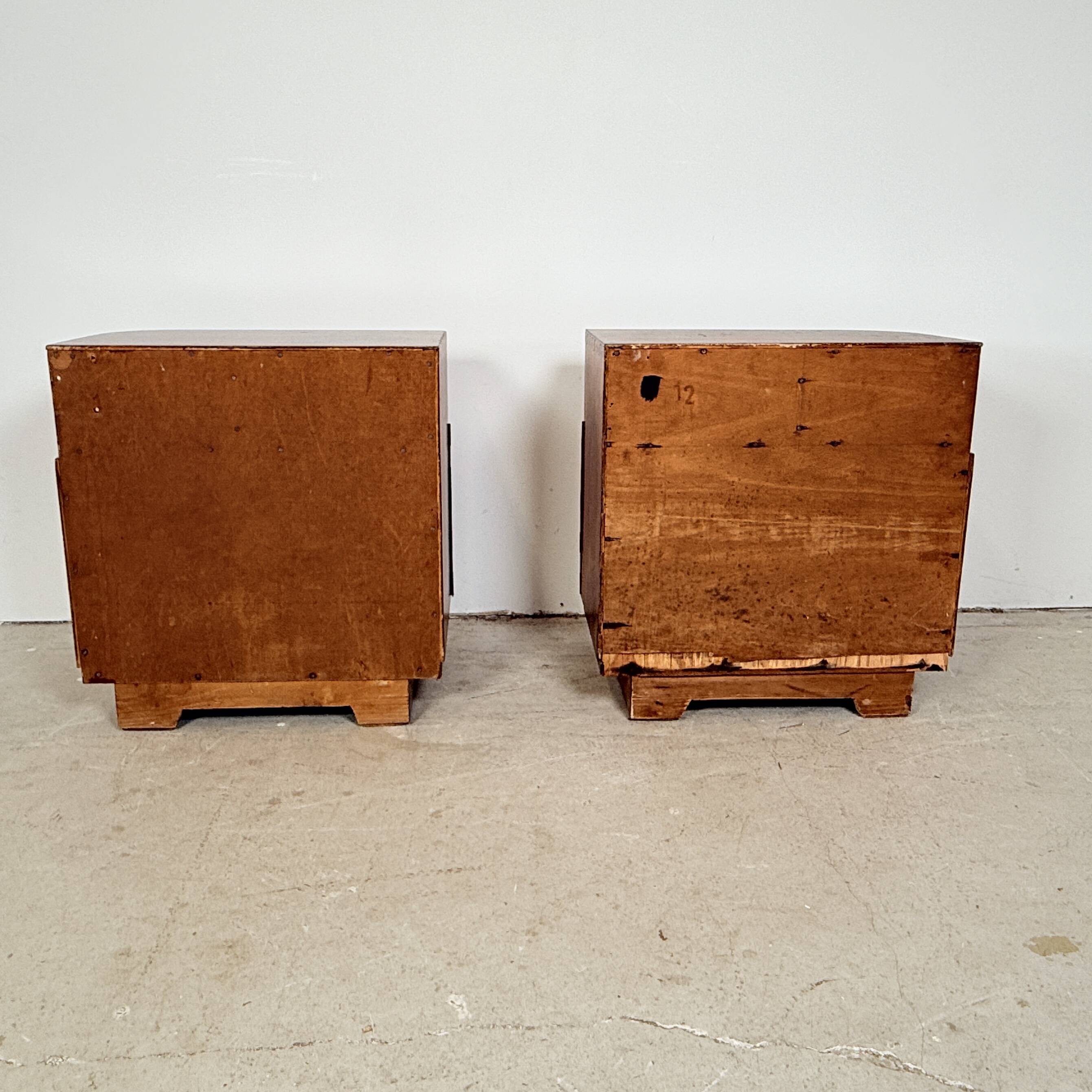 Set of 2 art-deco bedside tables with bakelite handles