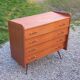 Vintage mahogany commode with metal tapered legs, 4 drawers, 1950s.