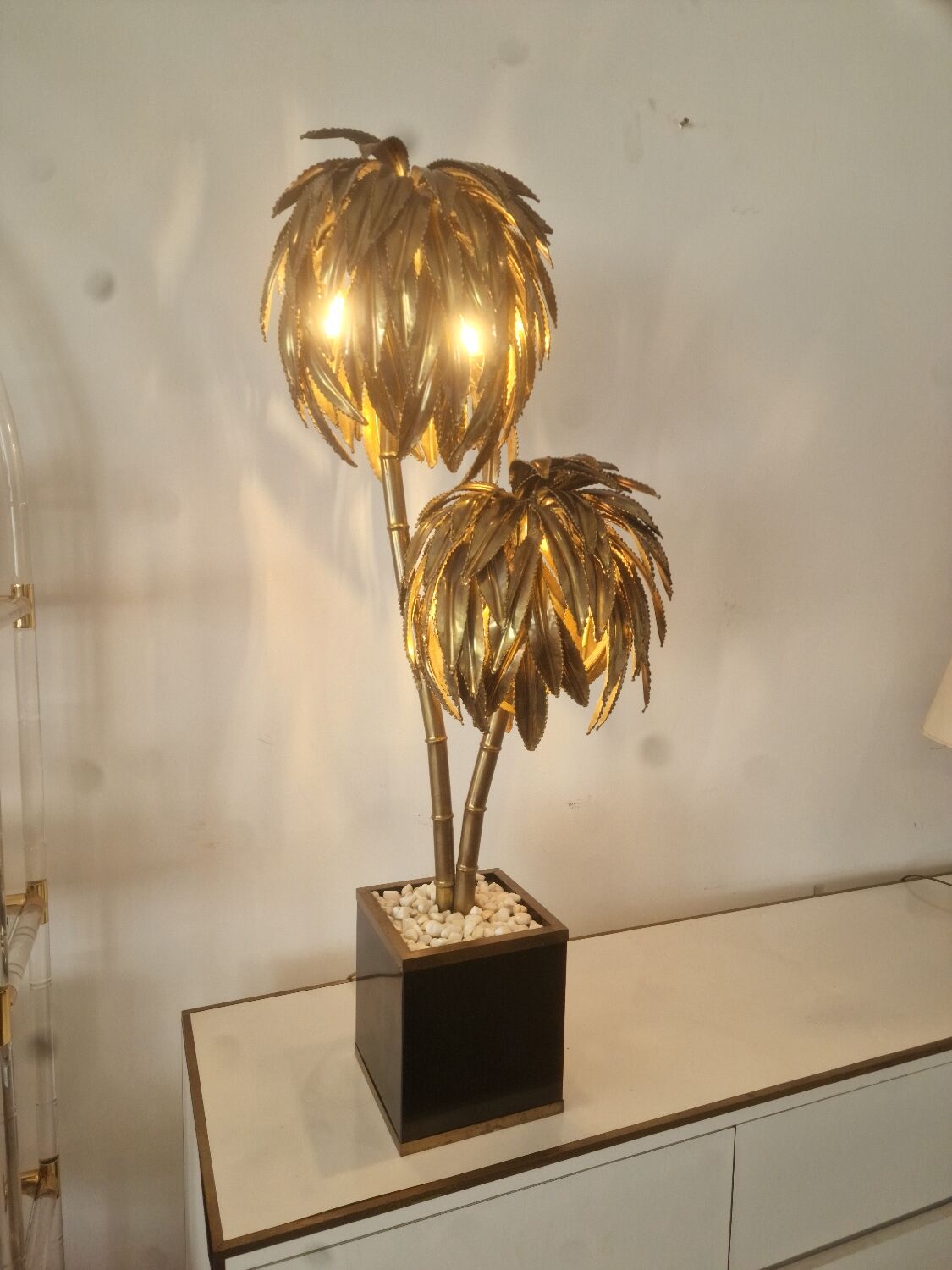 Lampe de table palmier en laiton vintage Maison Jansen, années 1970, France