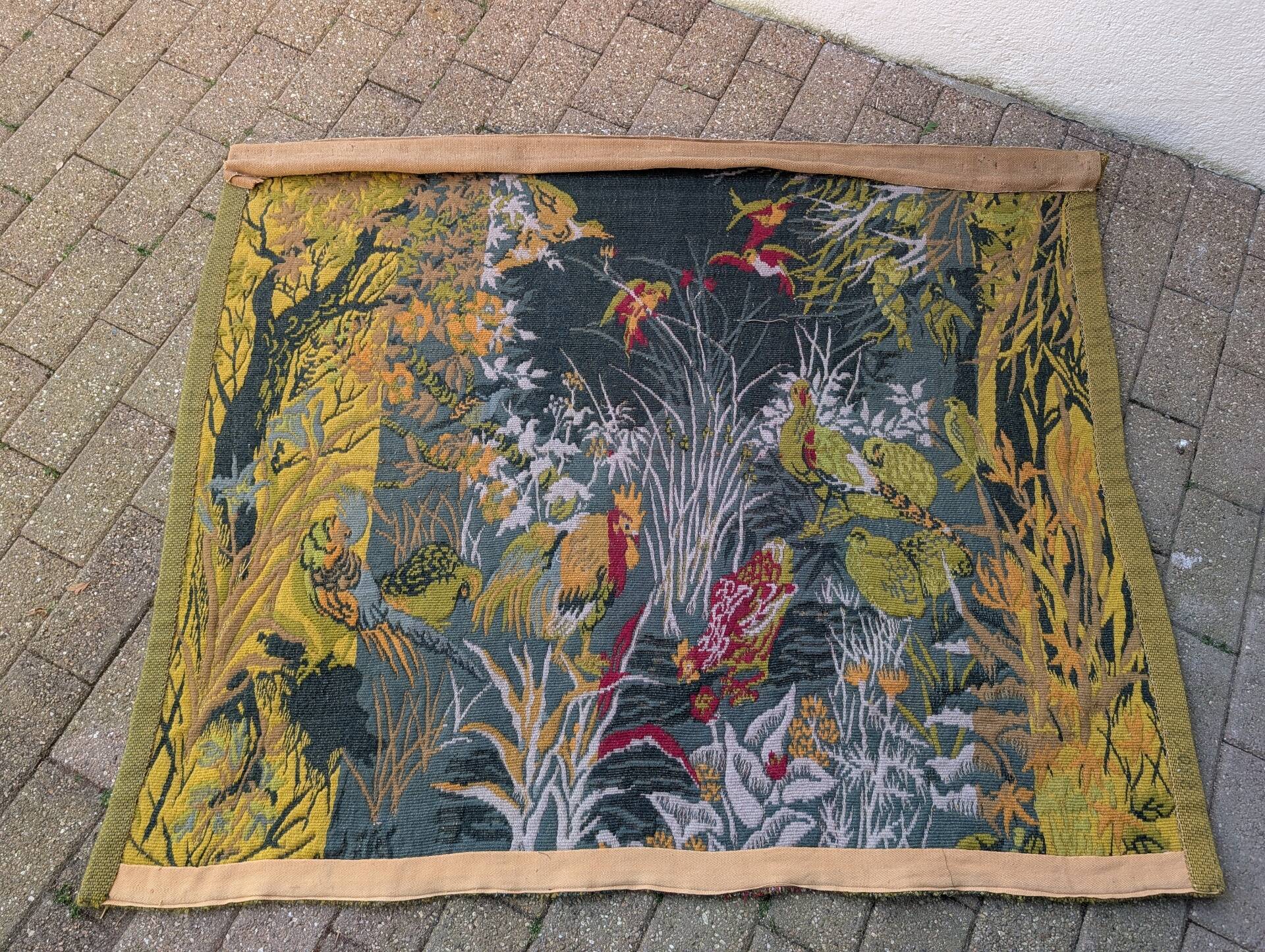 Large Aubusson tapestry "Verdure with birds" signed