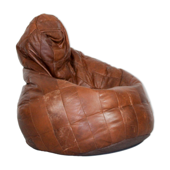 Midcentury modern leather patchwork bean bag, 1970