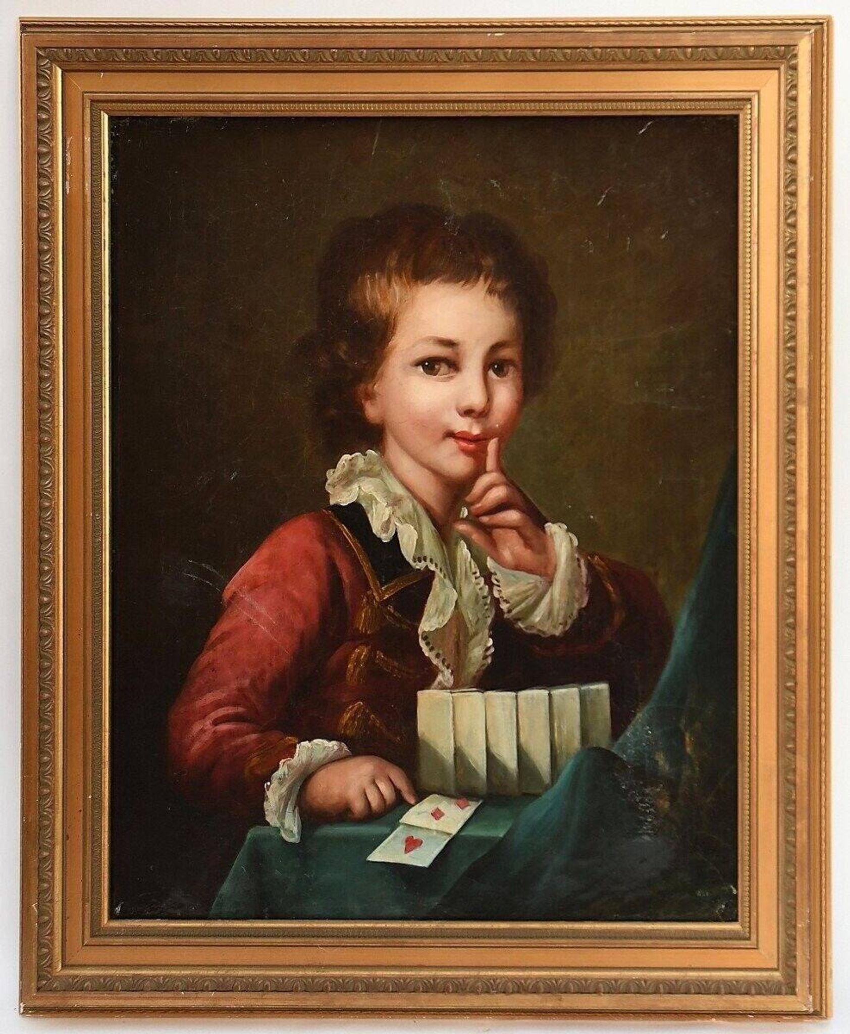 19th-Century Vintage Oil on Canvas Painting of a Young Boy