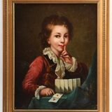 Peinture à l'huile sur toile vintage du XIXe siècle représentant un jeune garçon