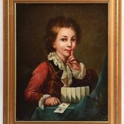 19th-Century Vintage Oil on Canvas Painting of a Young Boy