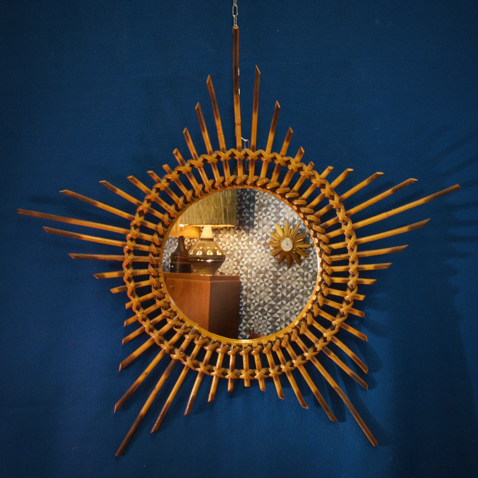 Large mirror sun rattan 65 cm