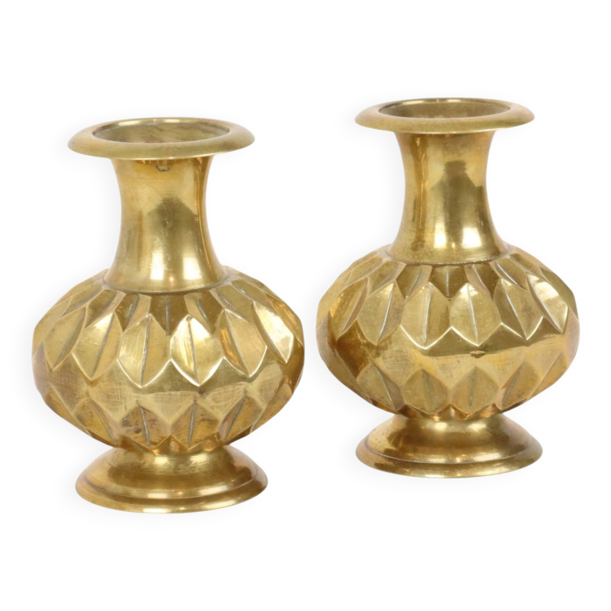 Pair of Brass Vases, Geometric Design, 15 cm