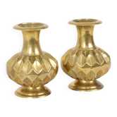 Pair of Brass Vases, Geometric Design, 15 cm