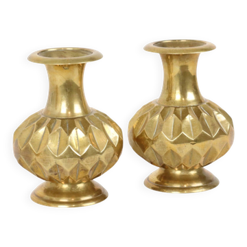 Pair of Brass Vases, Geometric Design, 15 cm
