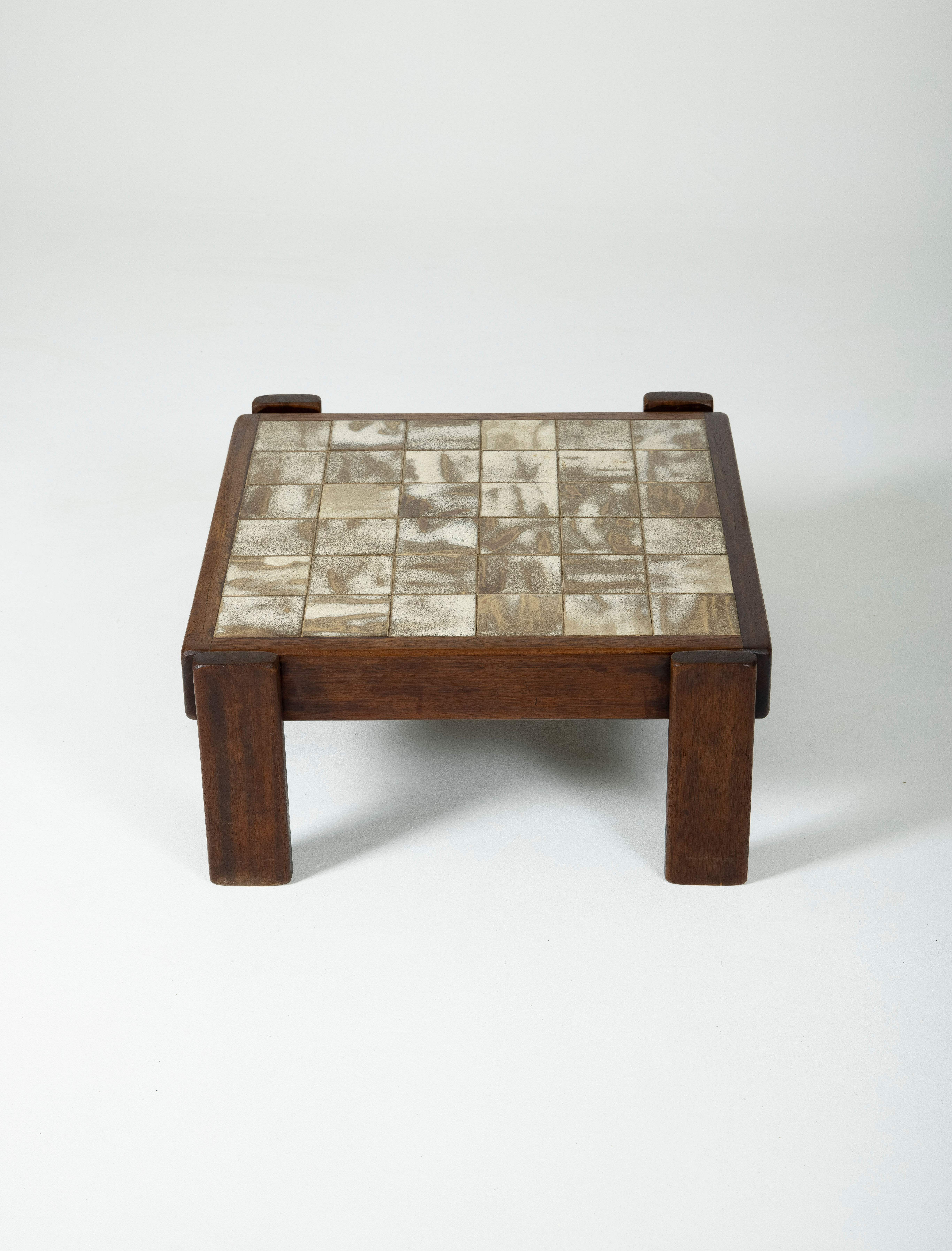 Ceramic and solid wood coffee table, 1960s