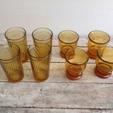 Series of 8 amber glasses