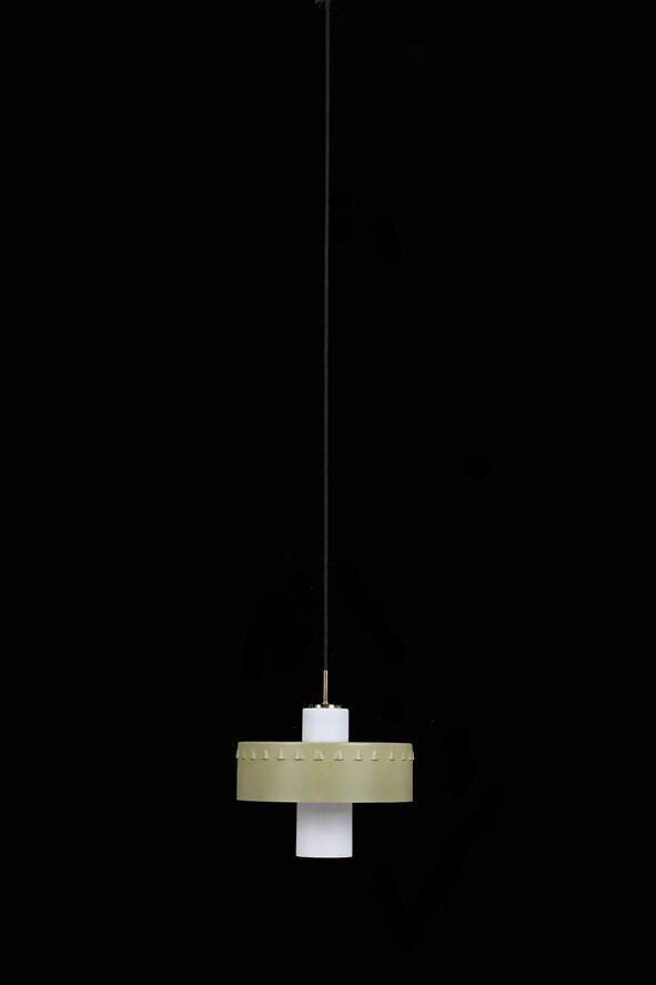 Mid-century pendant lamp / opal glass / brass / light green / Danish modern design / 1960s / 1970s