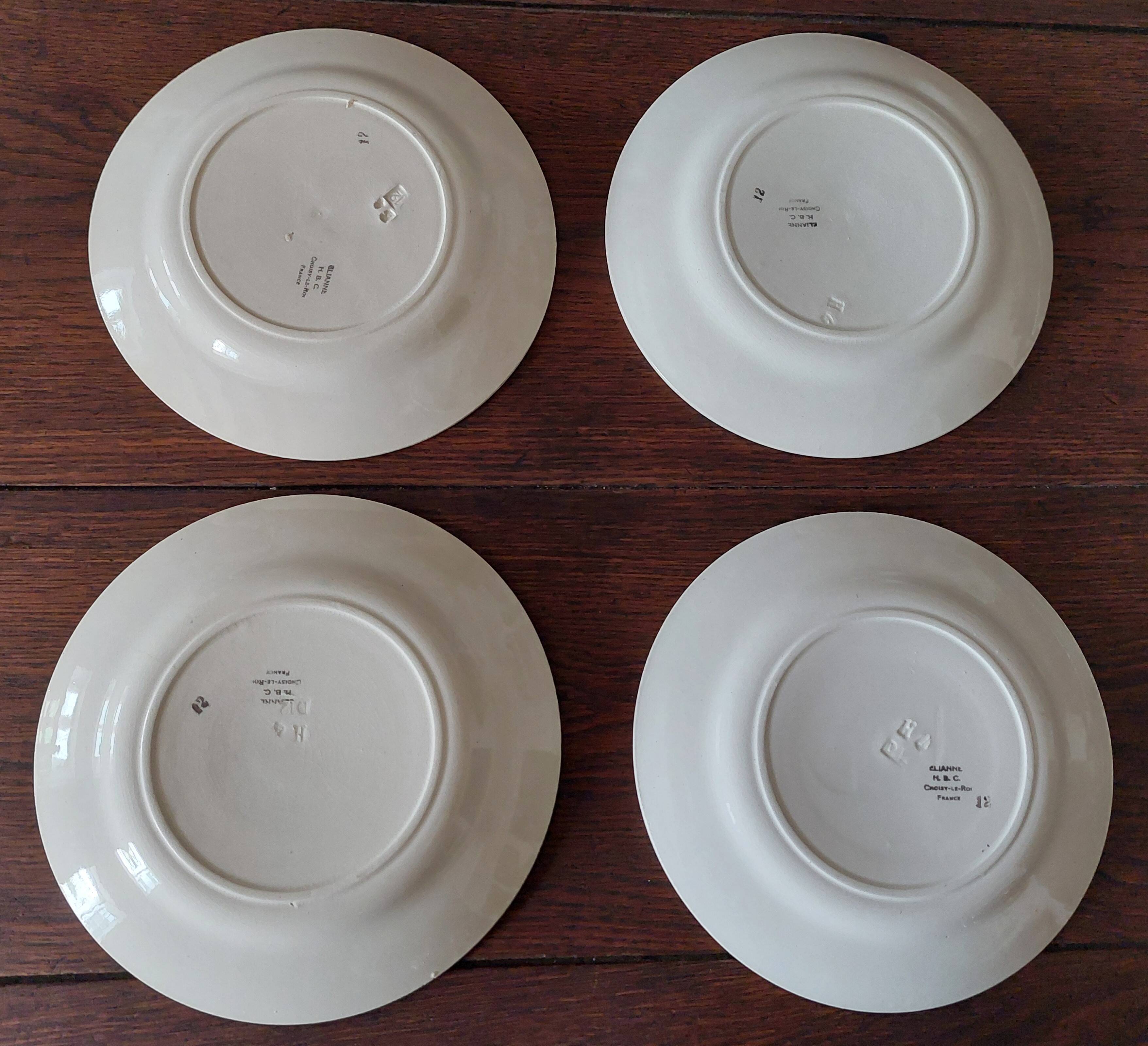 Flat plates set of four HBC Choisy le Roi Elianne decor