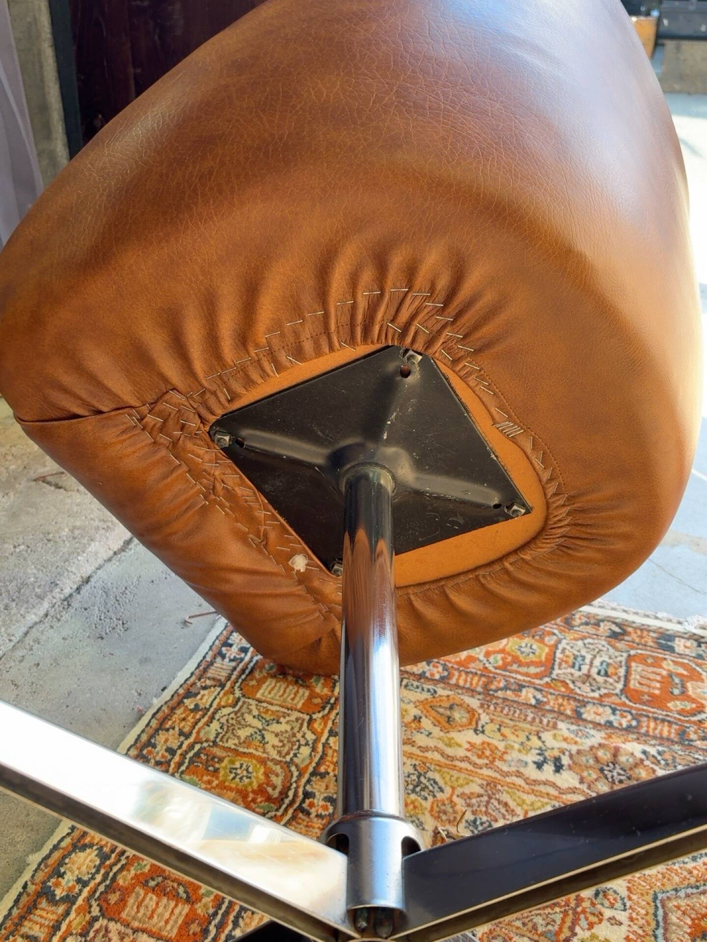 Vintage swivel office chair in cognac faux leather – 1970s