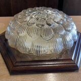 Plafonnier en verre moulé et contour bois, Massive Leuchten, Allemagne, vintage, années 80