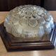 Ceiling light in molded glass and wooden surround, Massive Leuchten, Germany, vintage, 80s