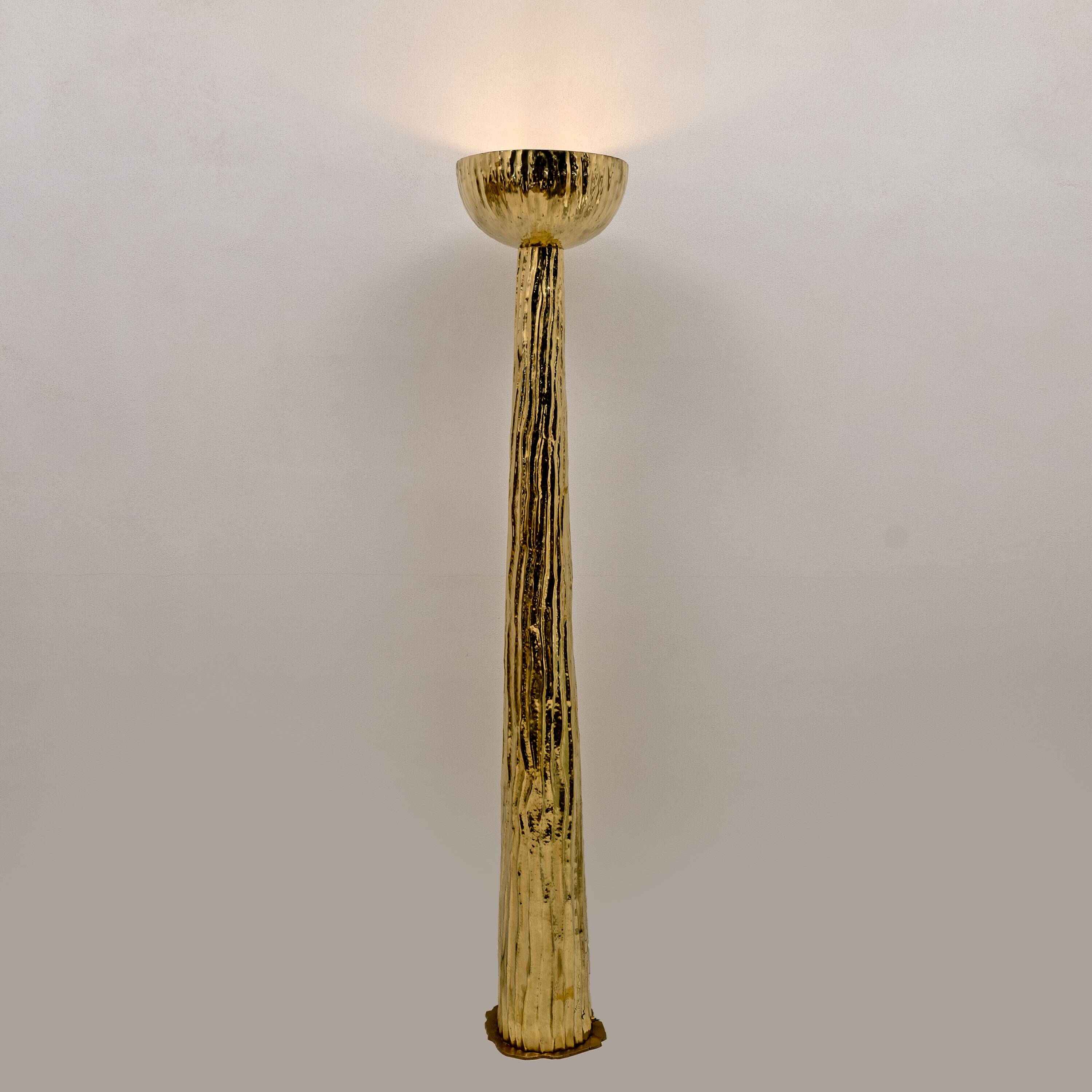 Hammered Brass Floor Lamp Torchère Style, Italy