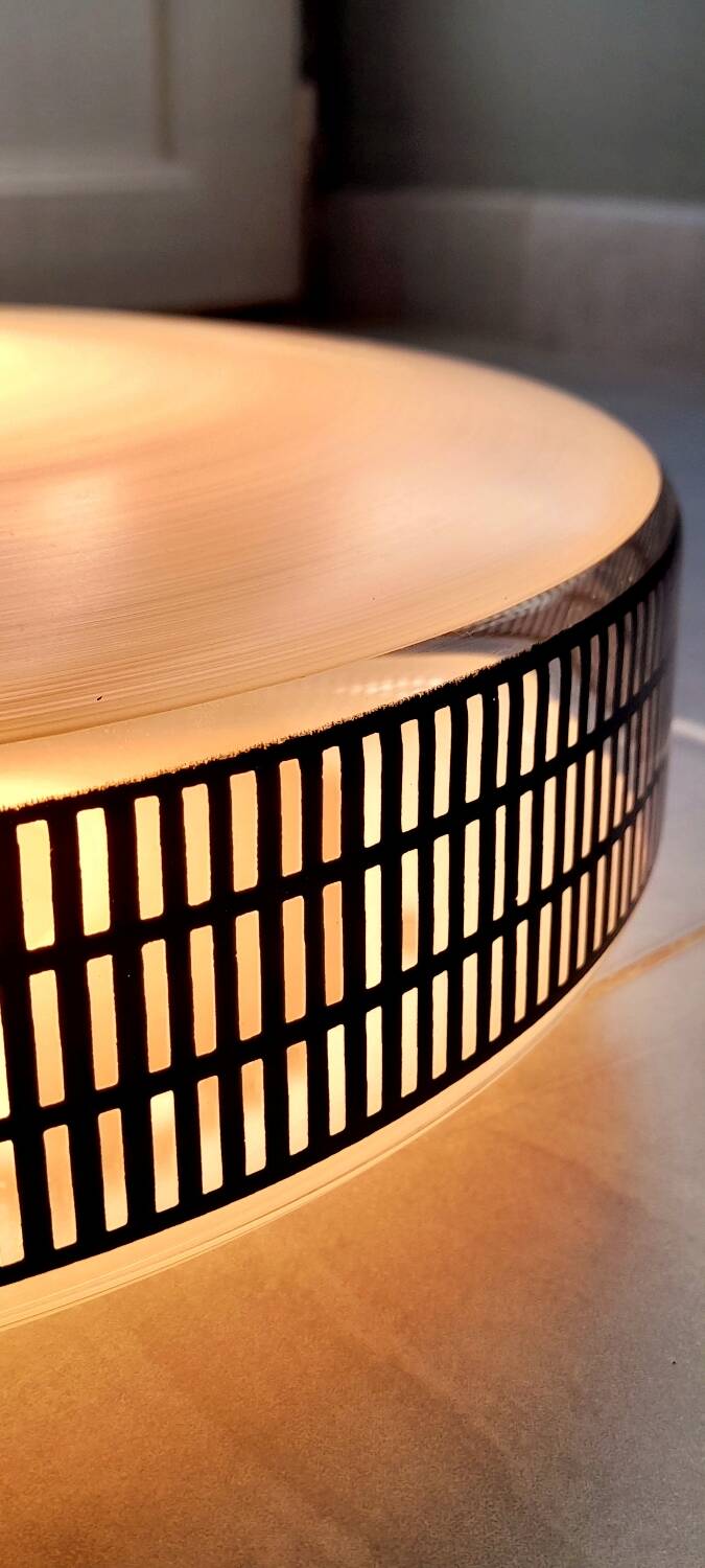 Silkscreened glass pendant light, 1950.