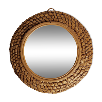 Miroir rond en paille tressée "bourgne" 40 cm