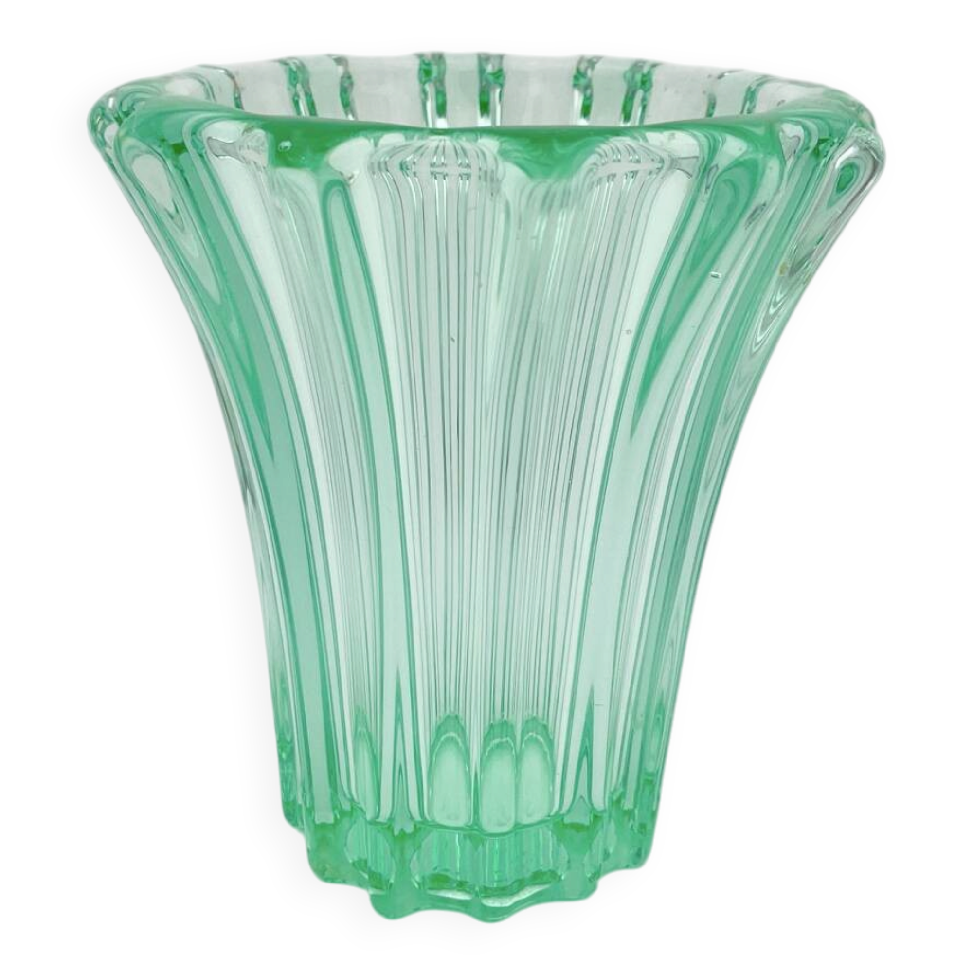 Art Deco Vase Pierre d'Avesn Moulded-Pressed Glass Emerald Green
