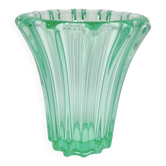 Vase Art Déco Pierre d'Avesn Verre Moulé-Pressé Vert Émeraude